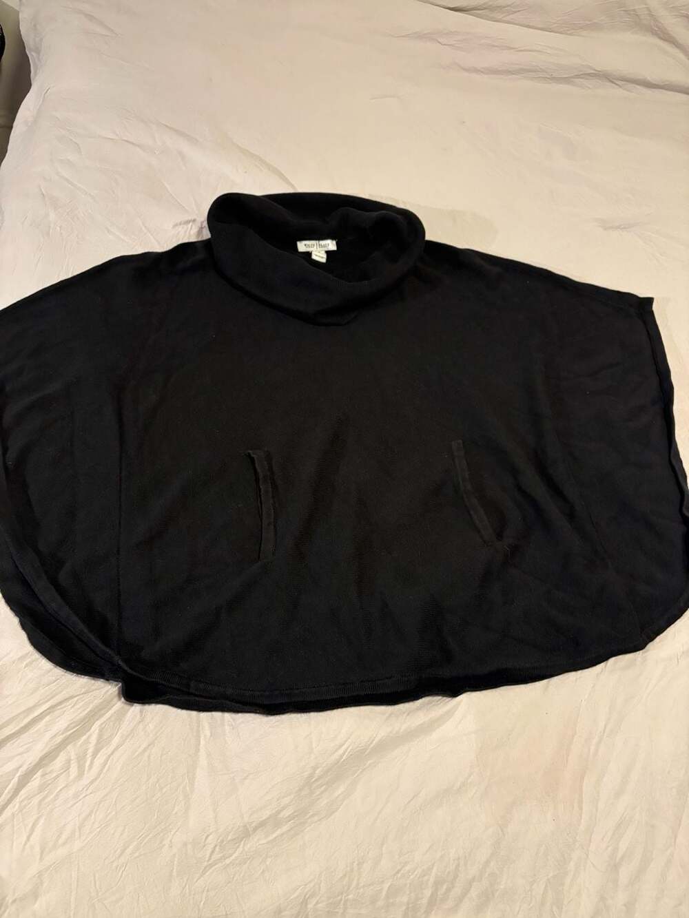 White House Black Market Poncho Size S Black Cowl Neck Cotton Blend Sweater